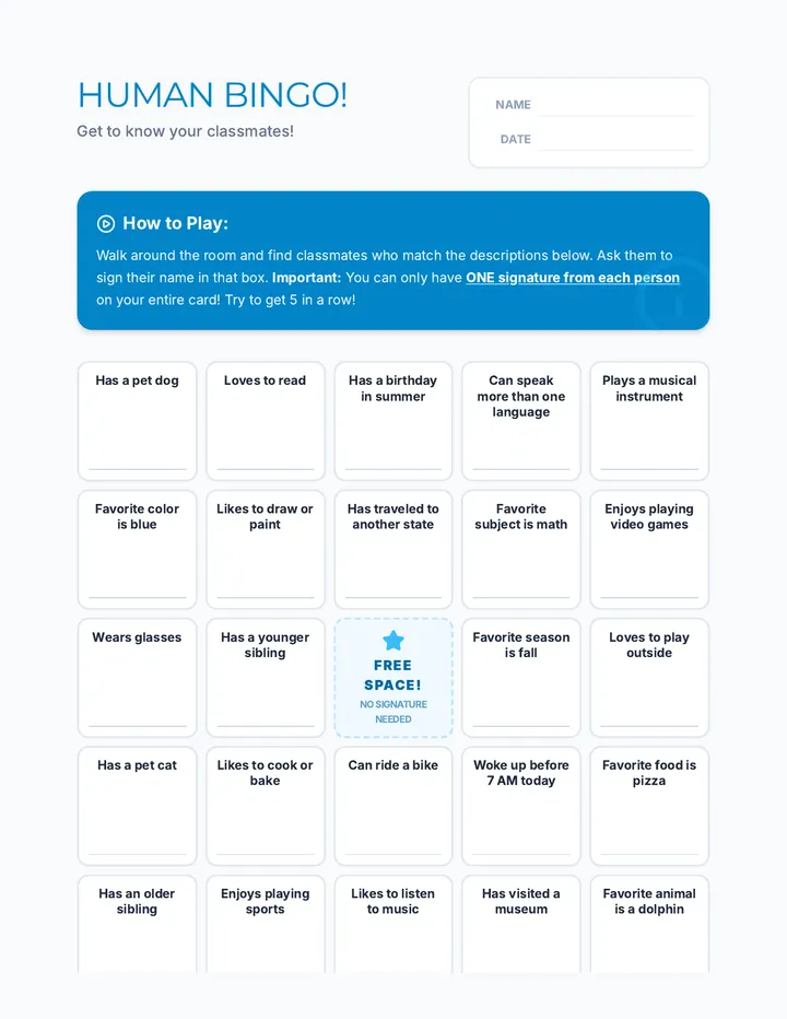 Human Bingo Activity