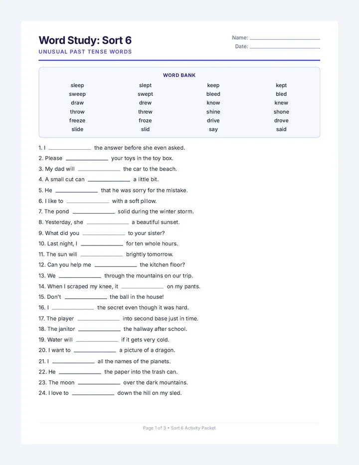 Sort 6 Activity Packet
