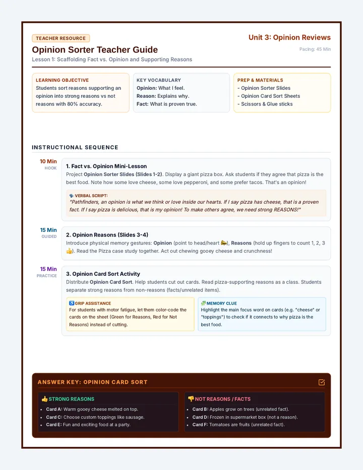 Opinion Sorter Teacher Guide