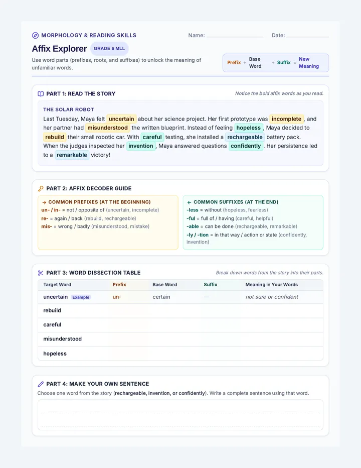 Affix Explorer Worksheet