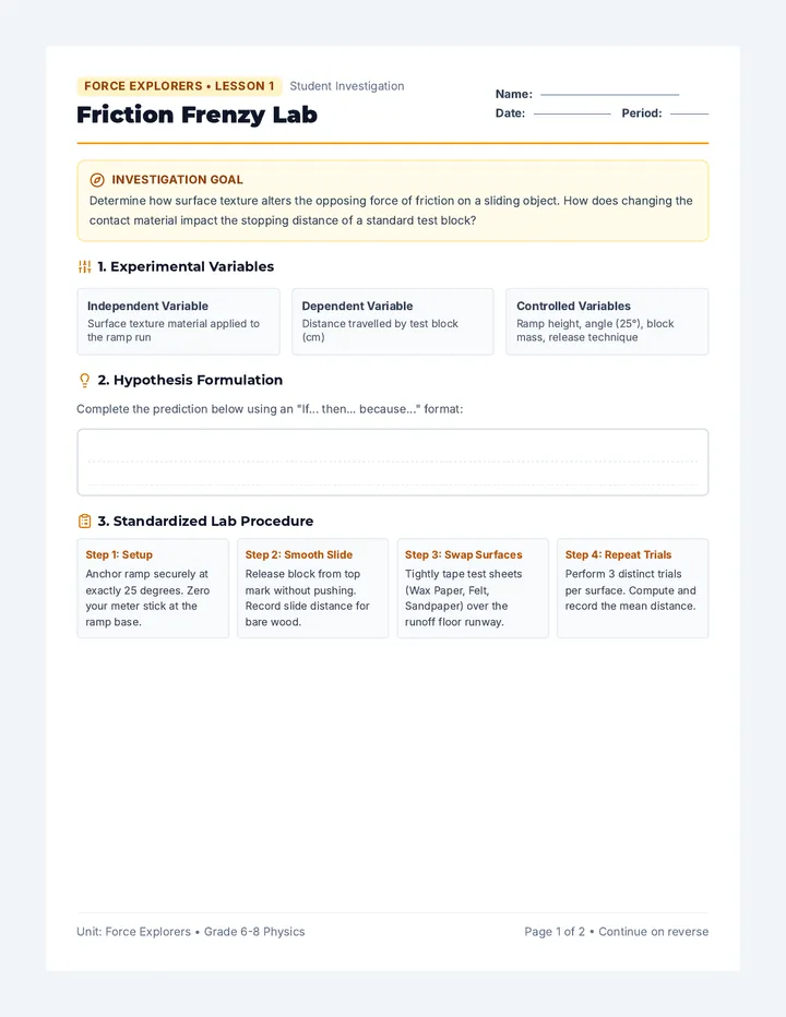 Friction Lab Worksheet