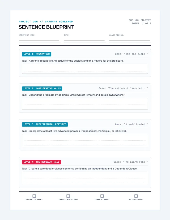 Sentence Blueprint Worksheet