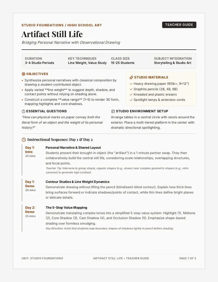 Artifact Still Life Lesson Plan
