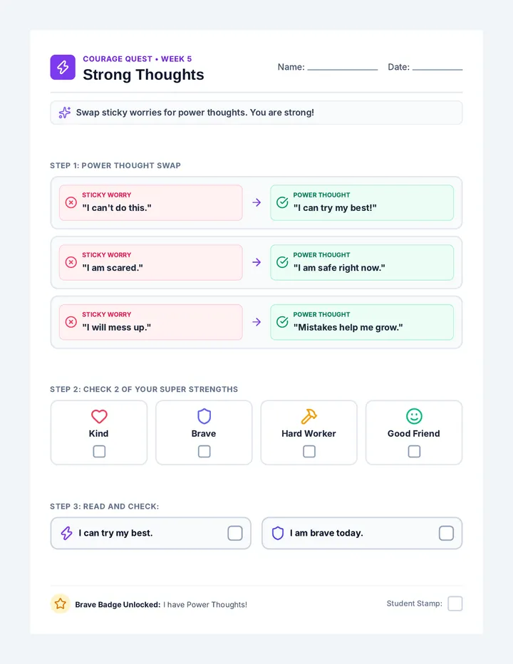 Strong Thoughts Activity Sheet