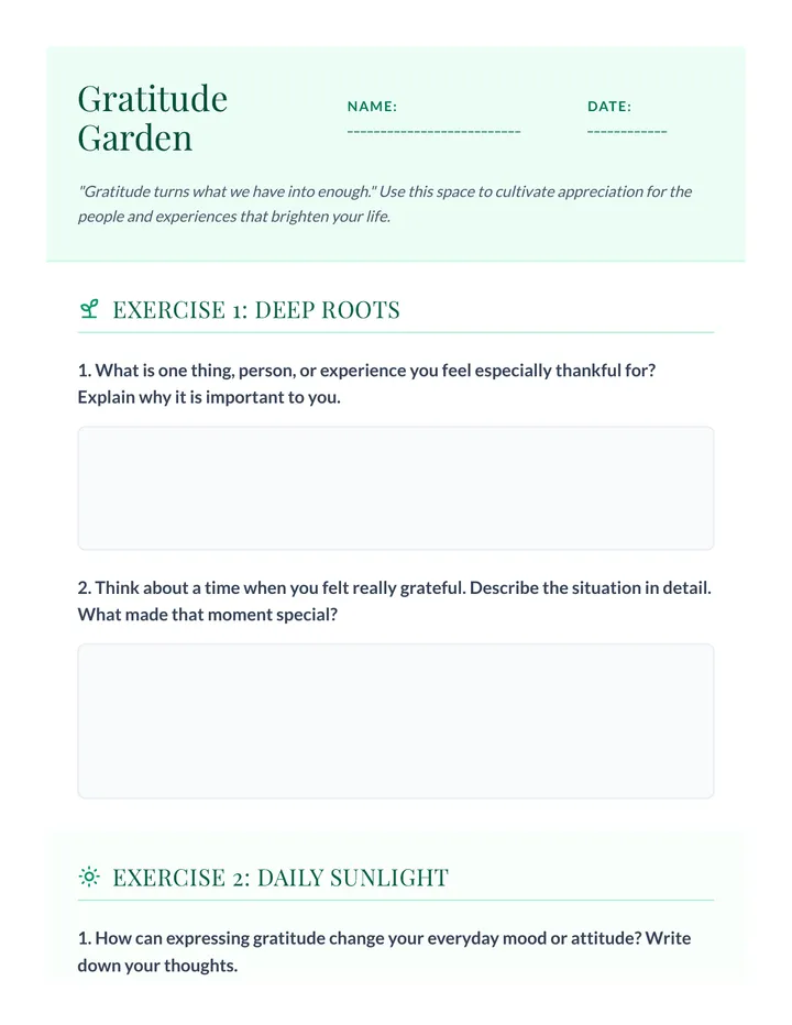 Gratitude Garden Worksheet