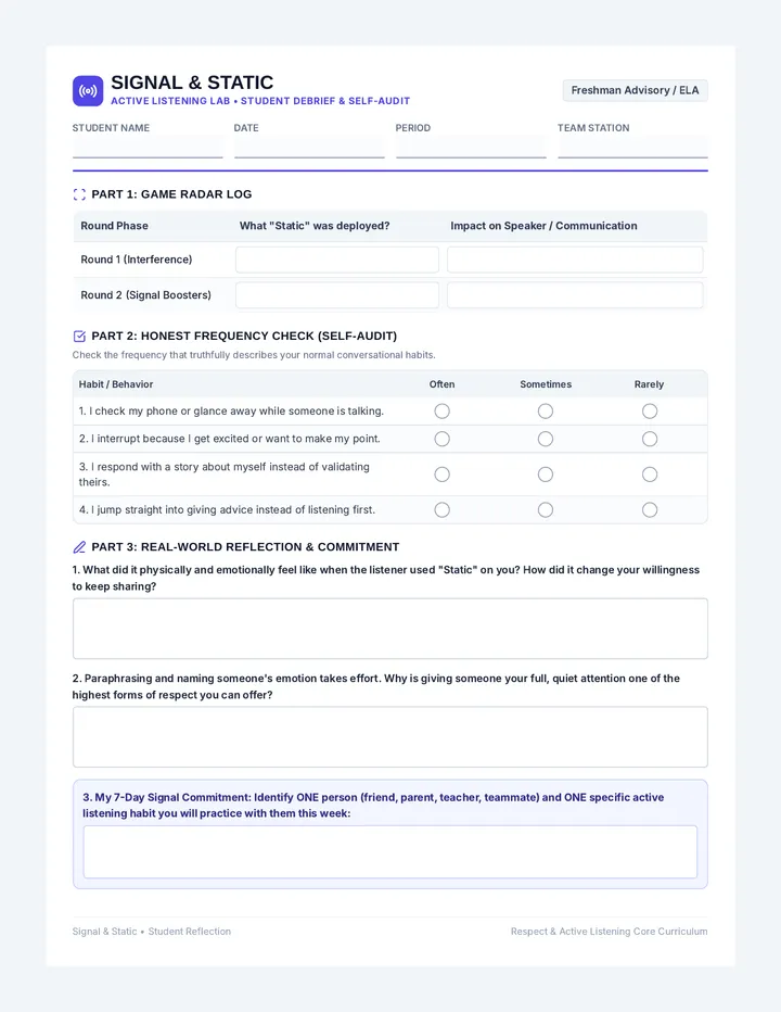 Signal Static Reflection Sheet