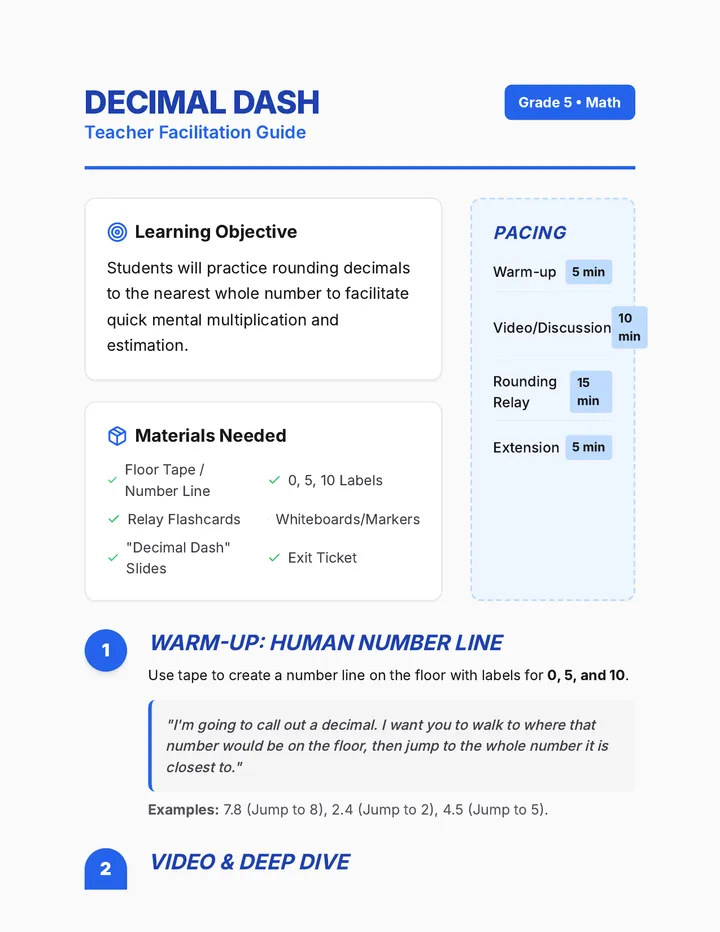 Decimal Dash Teacher Guide