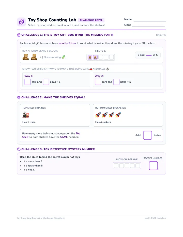 Toy Shop Counting Challenge Worksheet