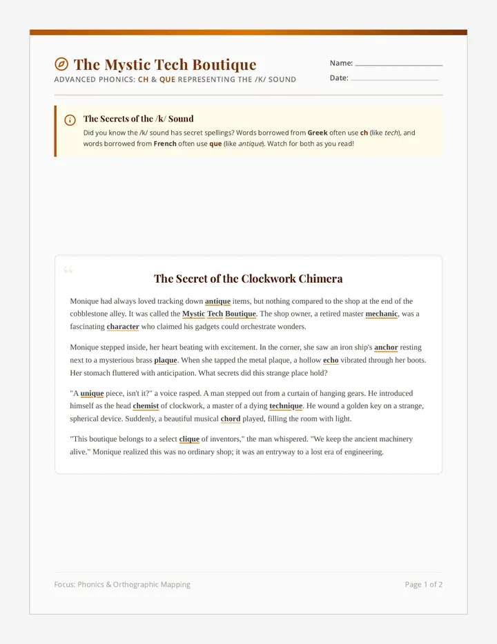 Mystic Tech Passage Worksheet