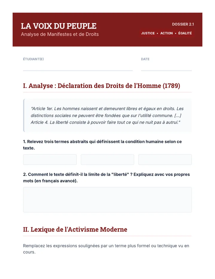 La Voix du Peuple Worksheet
