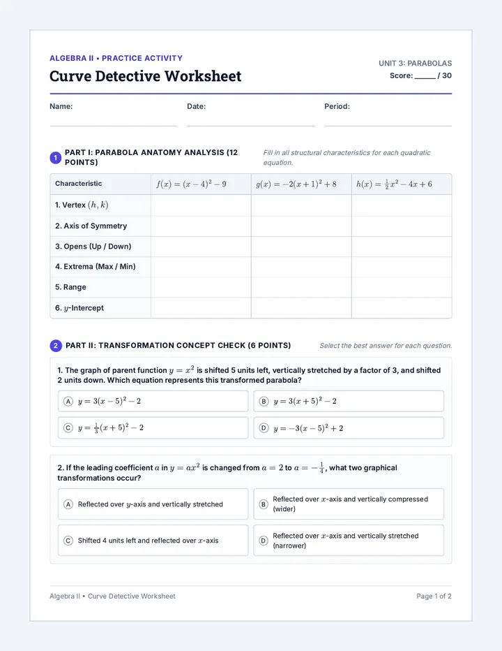 Curve Detective Worksheet