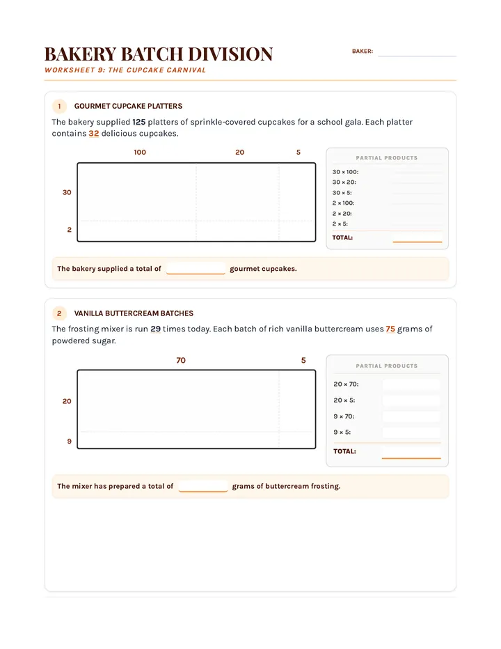 Cupcake Carnival Worksheet
