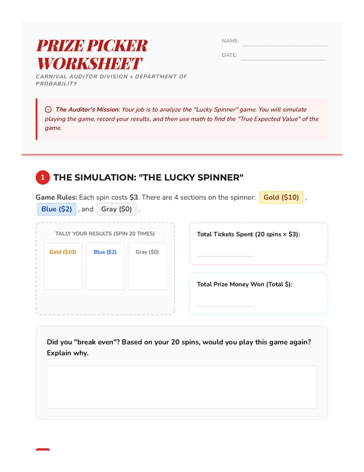 Prize Picker Worksheet