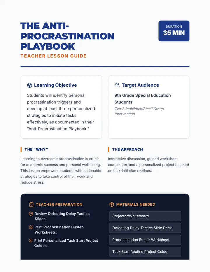 Anti Procrastination Playbook Lesson Plan