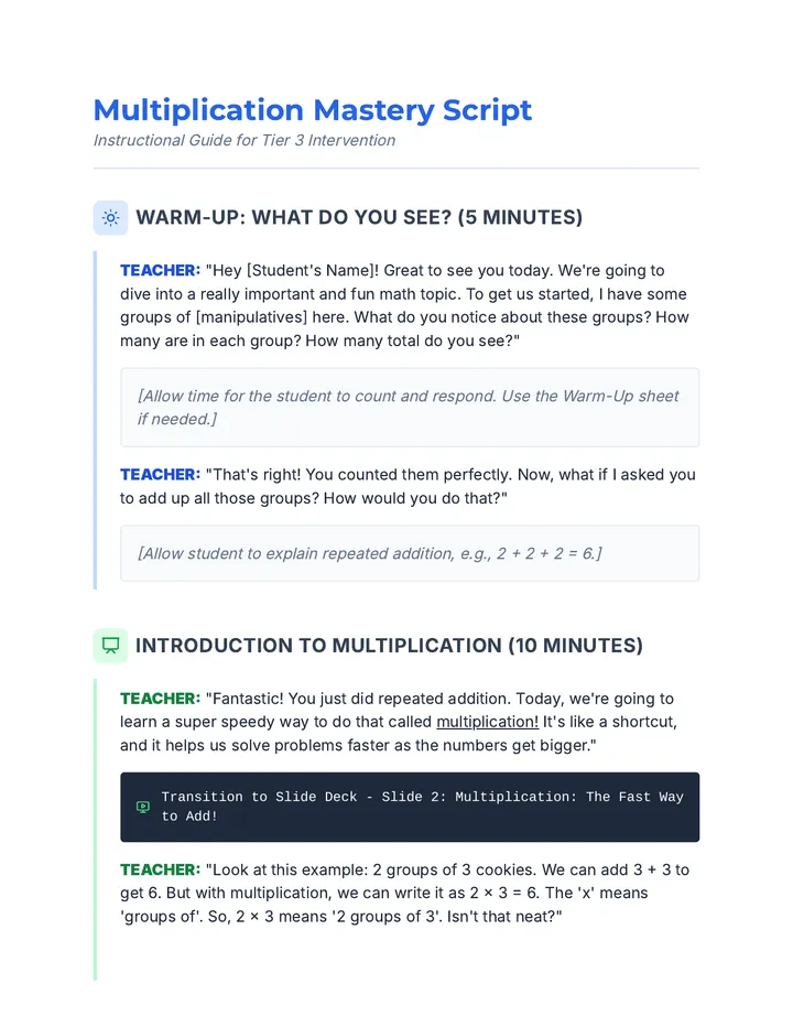 Multiplication Mastery Script
