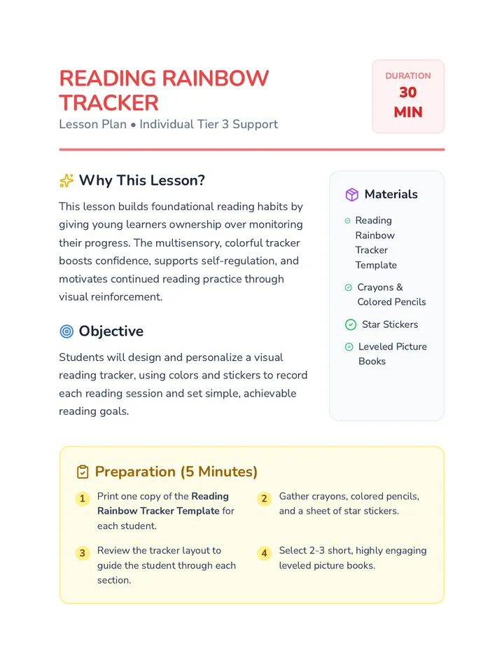 Reading Rainbow Tracker Lesson Plan