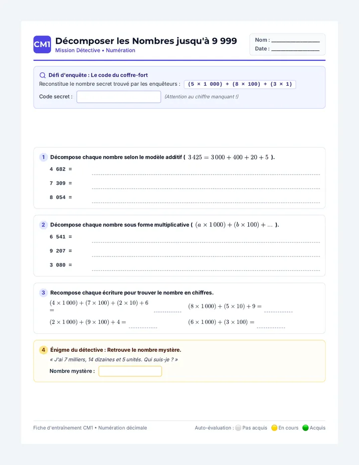 Décomposer Nombres Fiche CM1