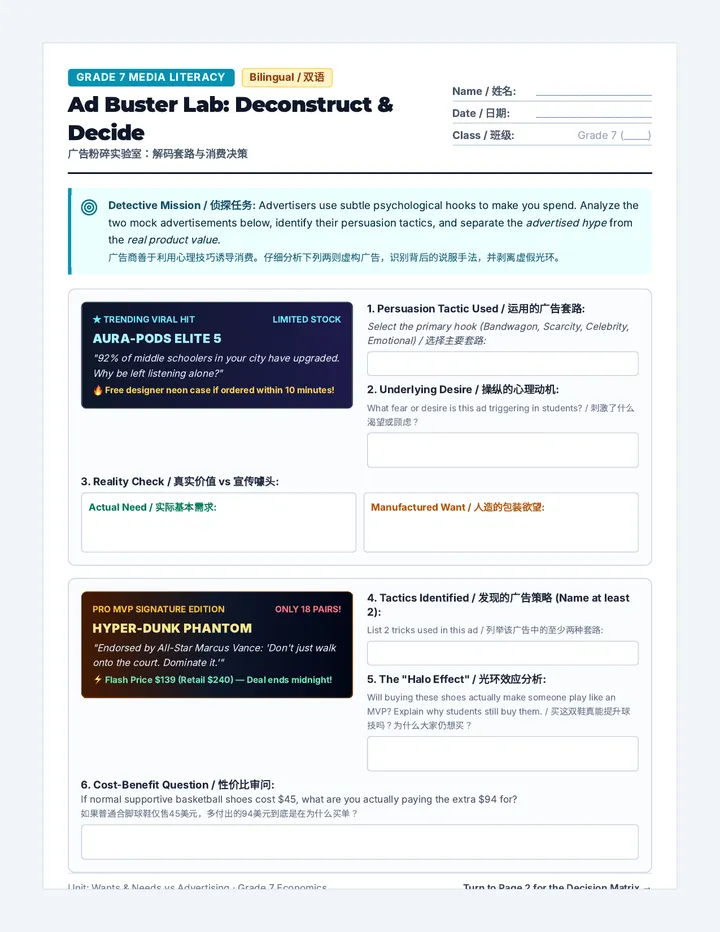 Ad Buster Activity Sheet