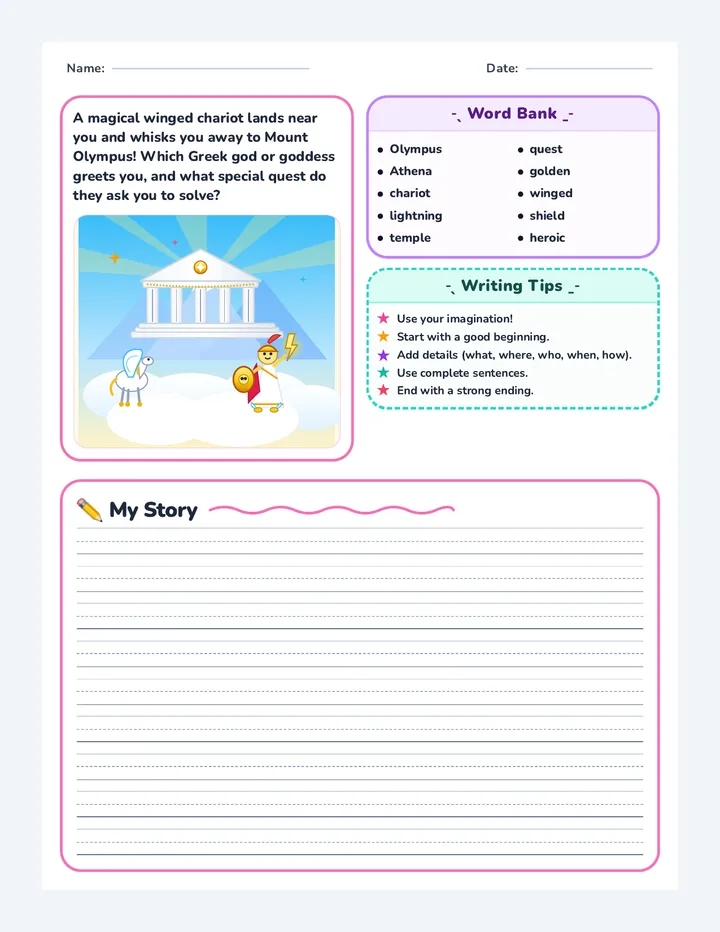 Greek Gods Writing Worksheet