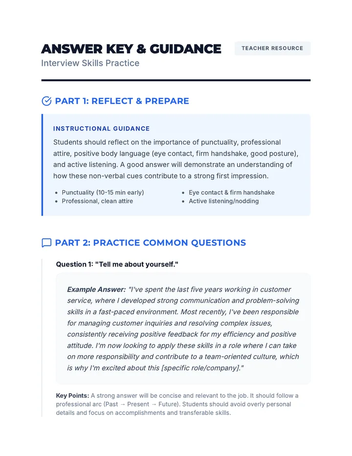 Interview Skills Answer Key