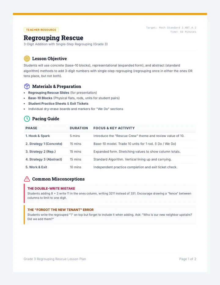 Regrouping Rescue Teacher Guide