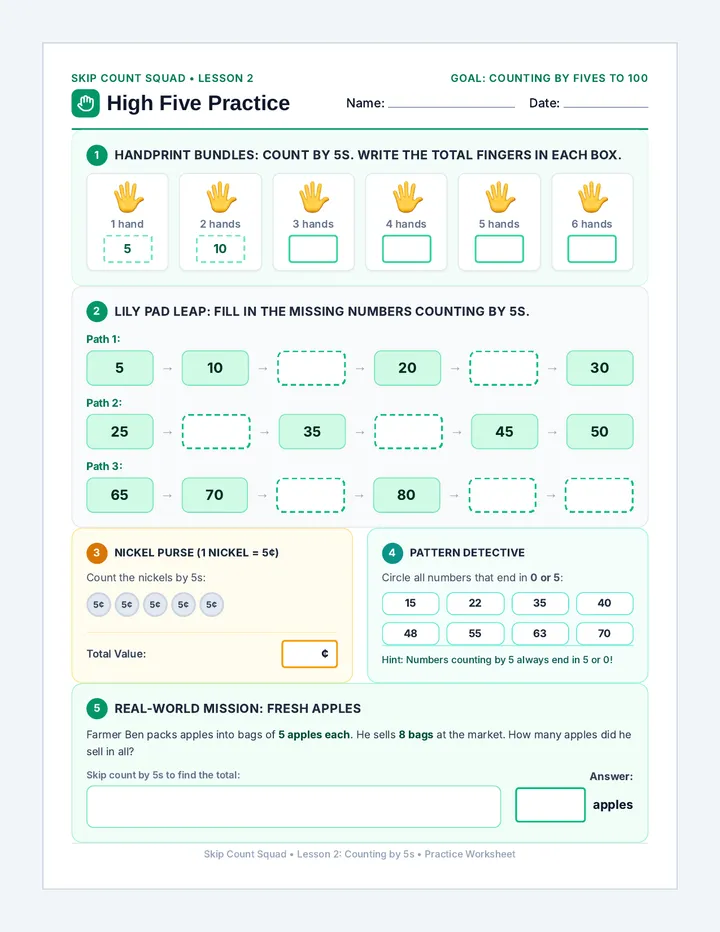 High Five Worksheet
