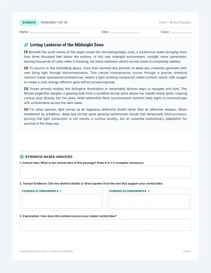 Central Idea Discovery Packet
