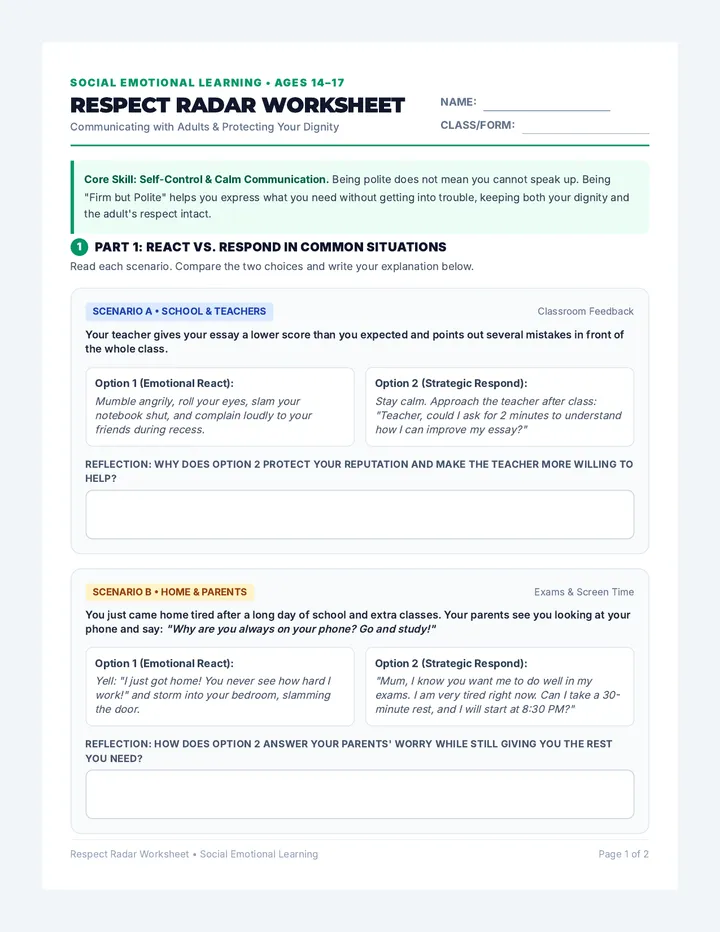 Respect Radar Worksheet
