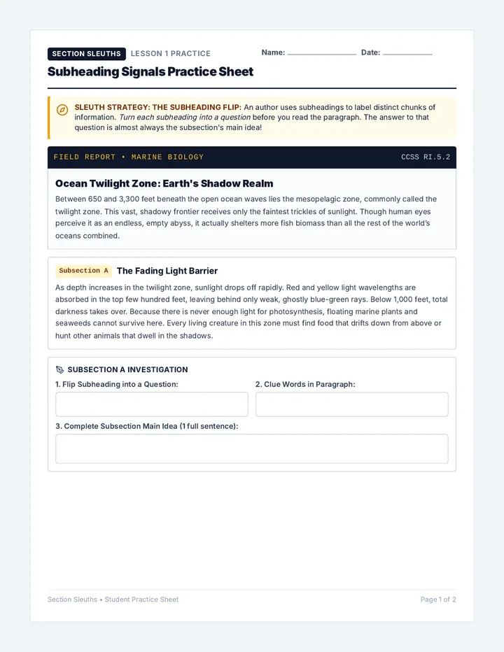 Subheading Signals Practice Sheet
