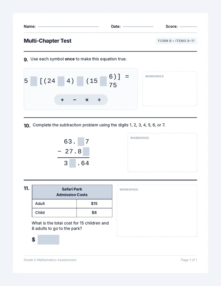 Multi Chapter Math Test