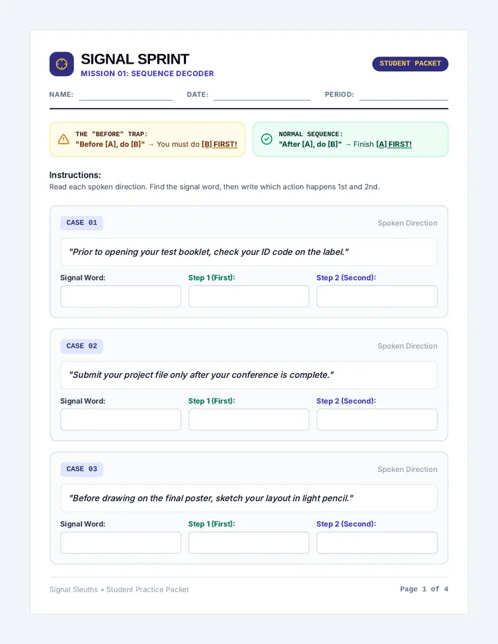 Signal Sprint Practice Worksheet