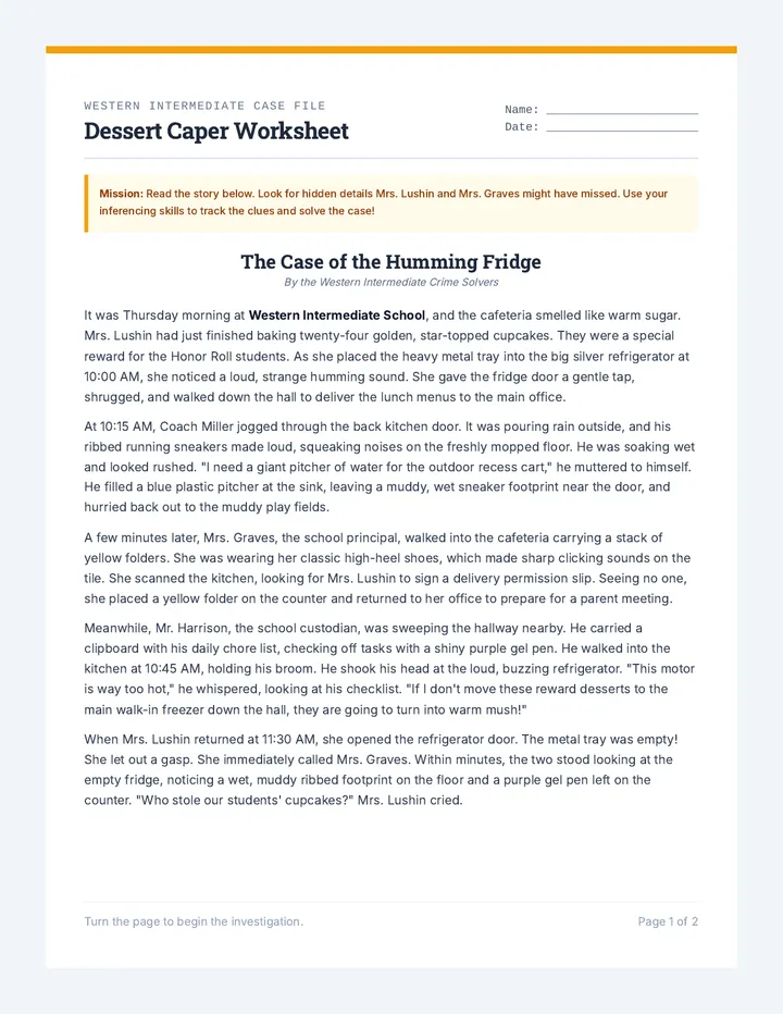 Dessert Caper Worksheet