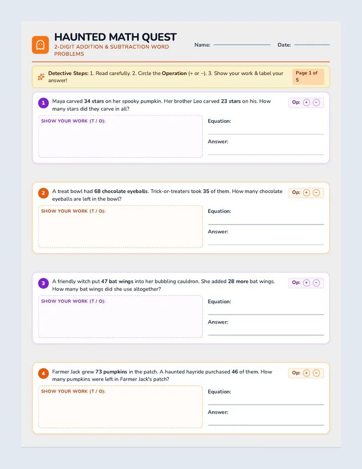 Haunted Math Quest Worksheet