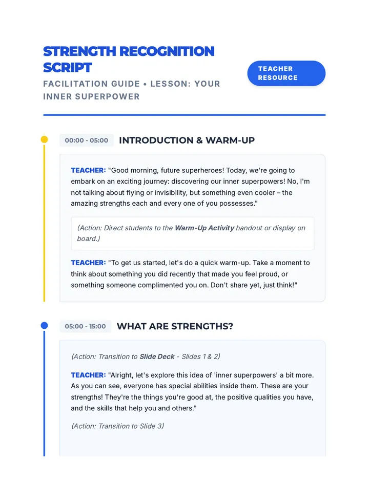 Strength Recognition Facilitation Script