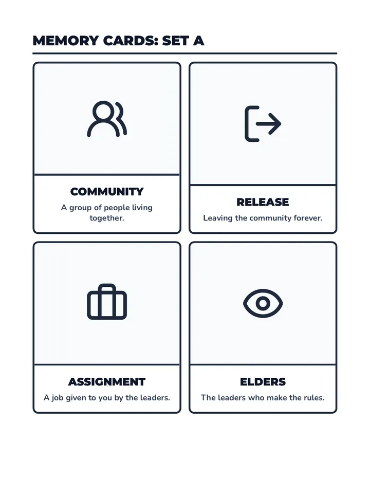 Memory Cards Vocabulary