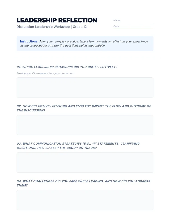 Leadership Reflection Worksheet