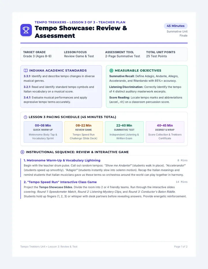 Tempo Showcase Lesson Plan
