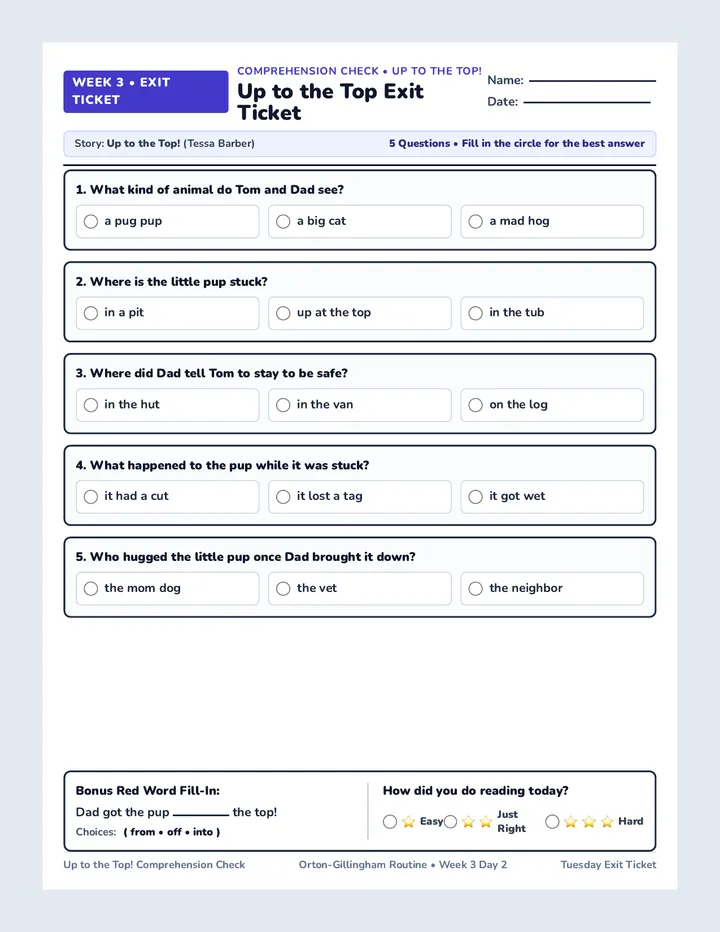 Week 3 Tuesday Story Exit Ticket
