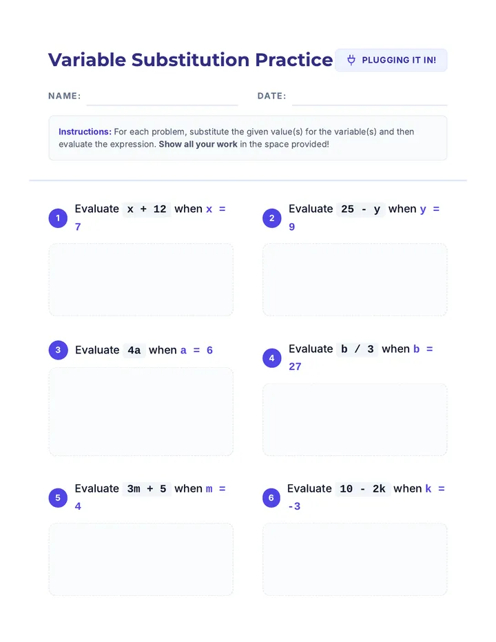 Variable Substitution Practice Worksheet