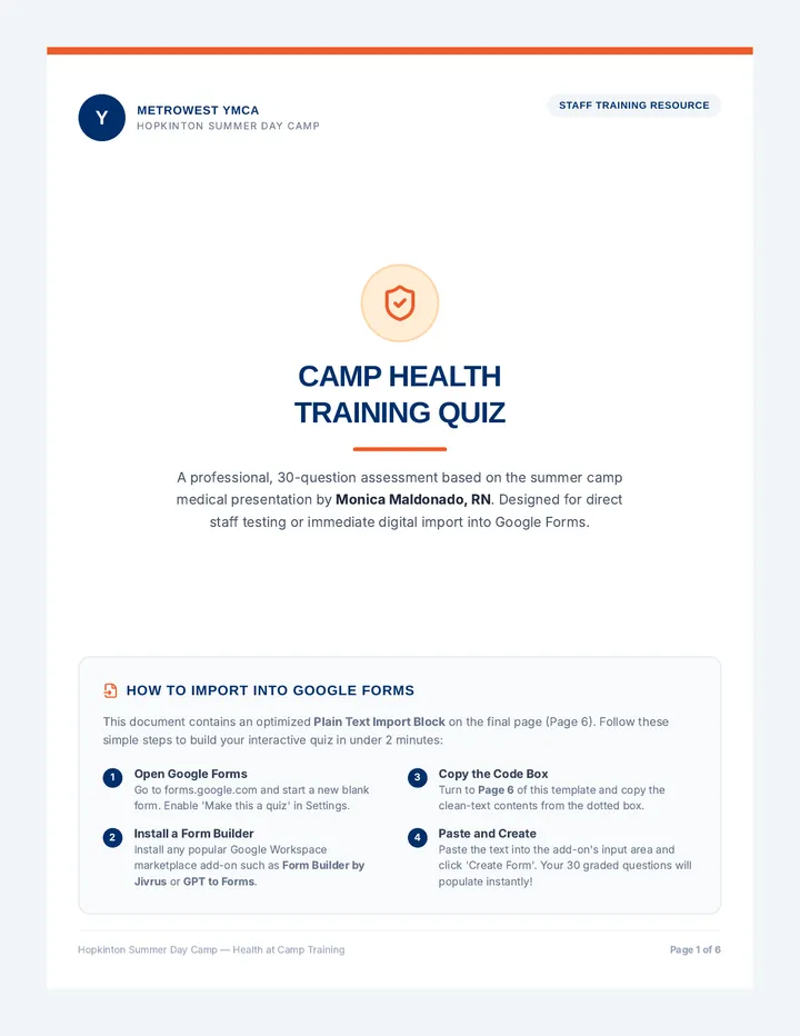 Camp Health Quiz Import Template