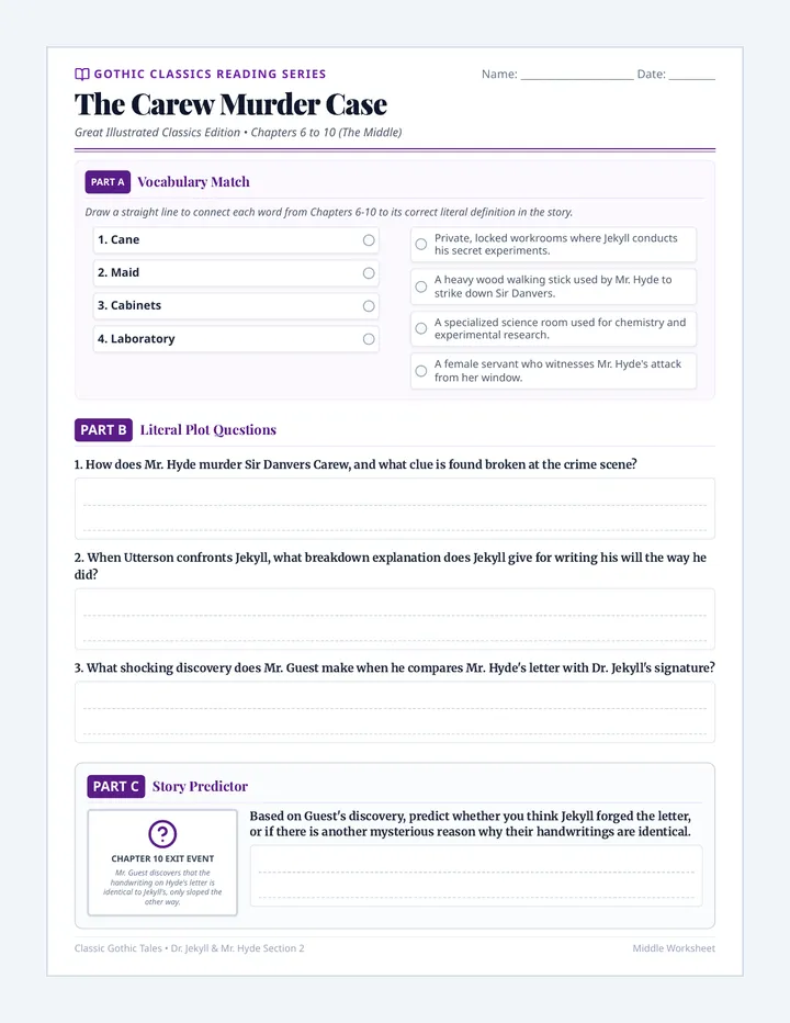 Jekyll and Hyde Middle Worksheet
