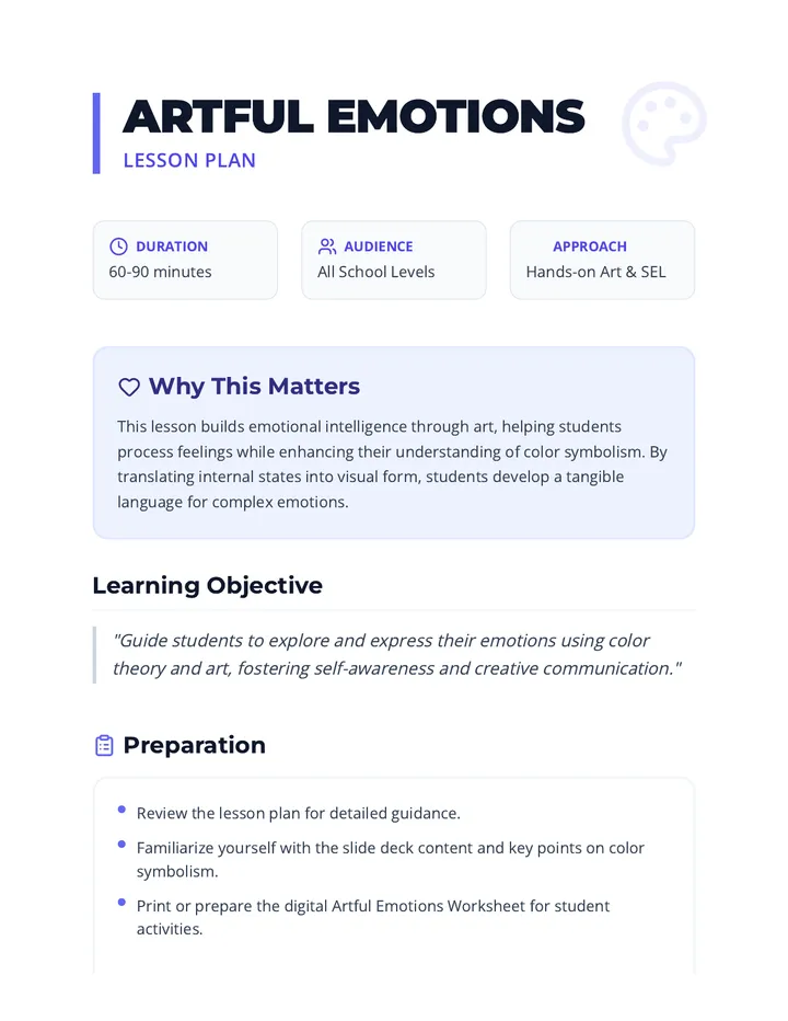 Artful Emotions Lesson Plan