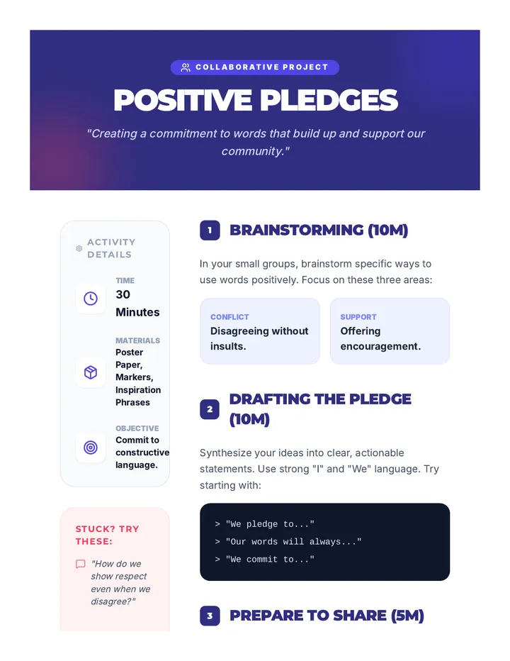 Positive Pledges Activity Guide