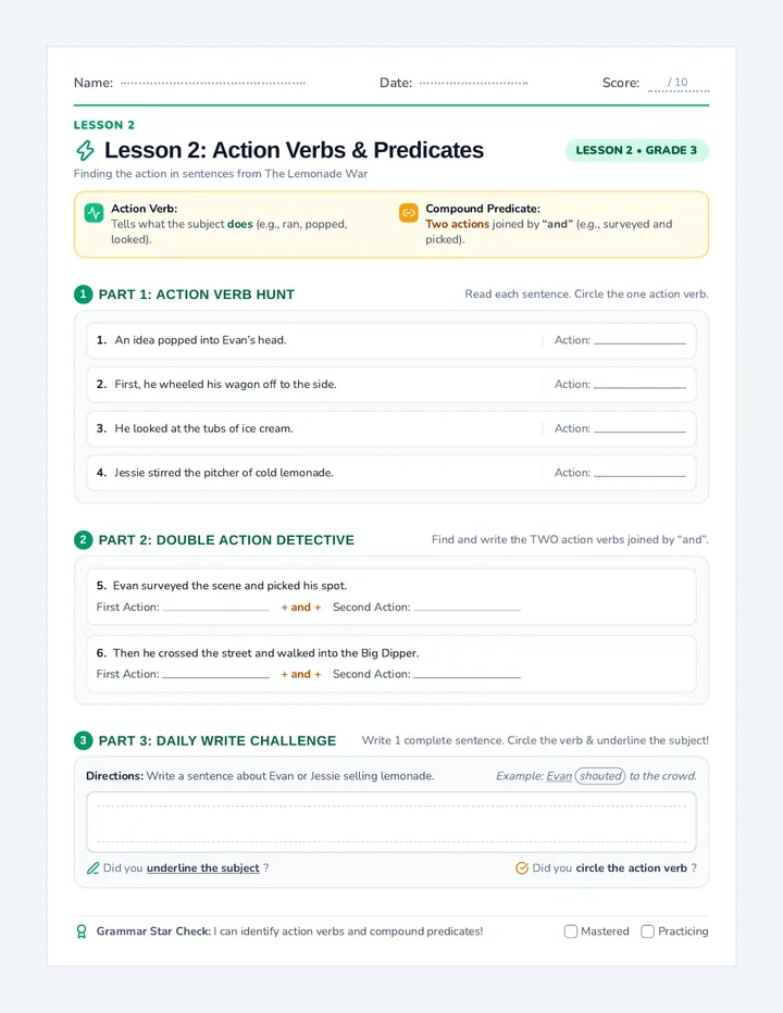 Action All-Stars Practice Worksheet