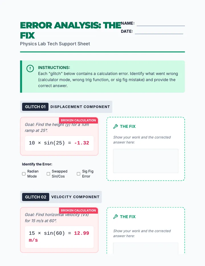 Error Analysis Worksheet