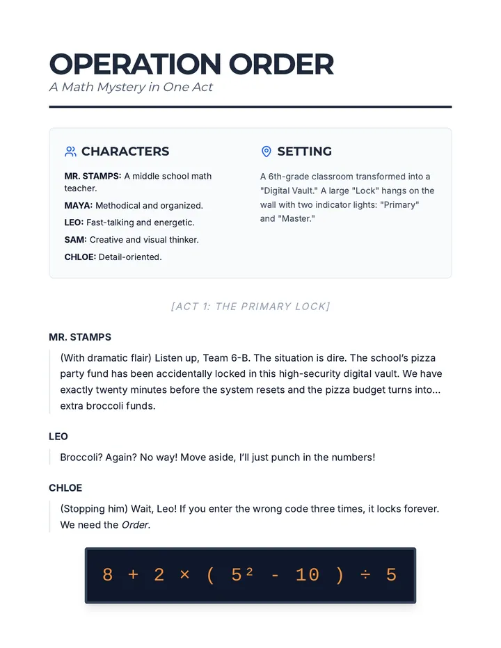 Operation Order Play Script