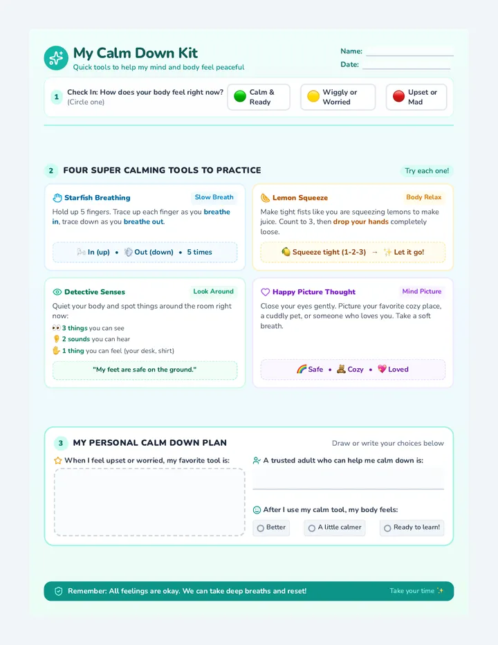 Calm Corner Worksheet