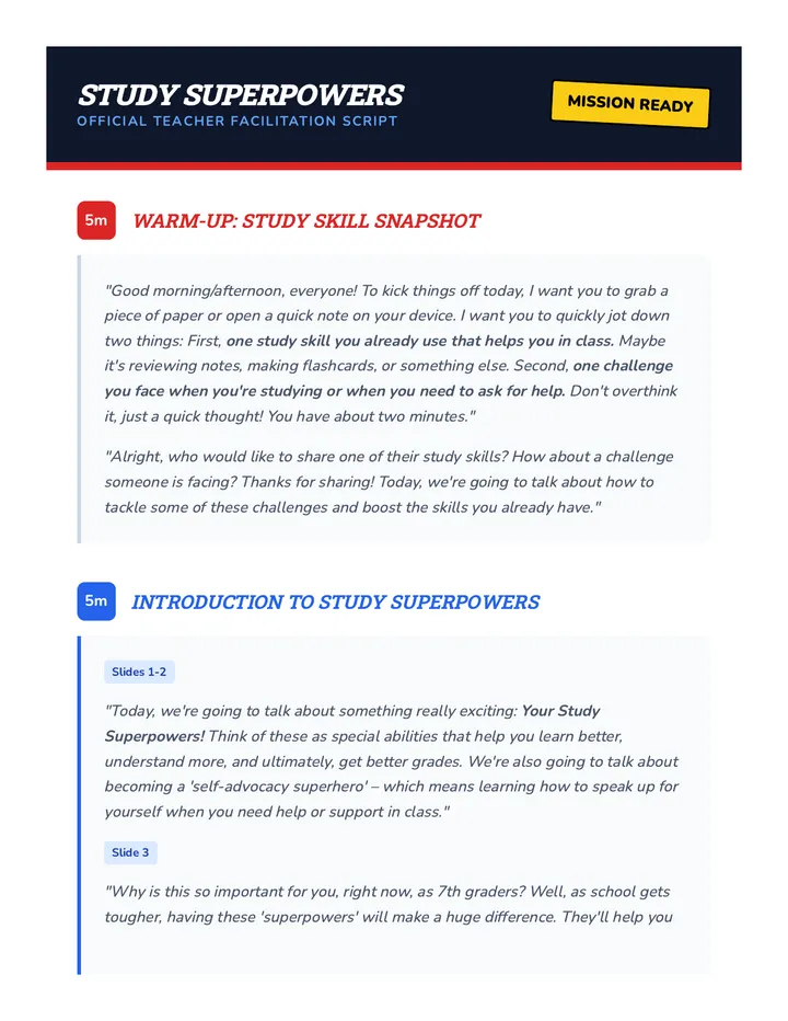 Study Superpowers Teacher Script