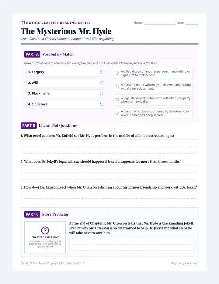 Jekyll and Hyde Beginning Worksheet