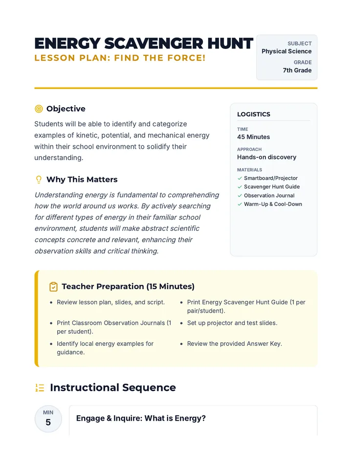 Energy Hunt Program Energy Scavenger Hunt: Find the Force! • Lesson • Lenny.com